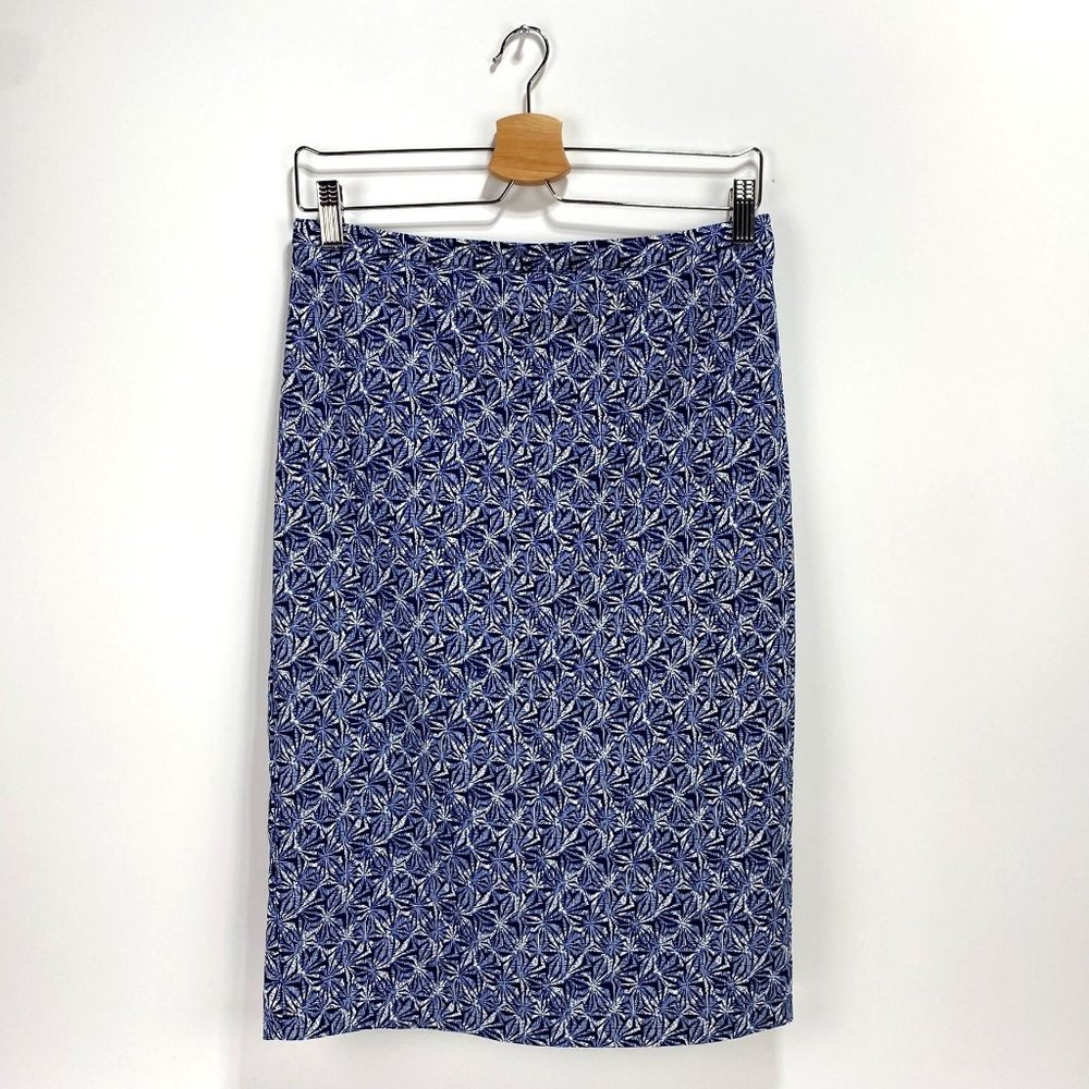 PURE Collection Midi Pencil Skirt Size 4 Blue White Lined Back Zipper Kick Split